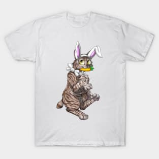 Bobtail BunnyCat: Chocolate Tabby (White) T-Shirt